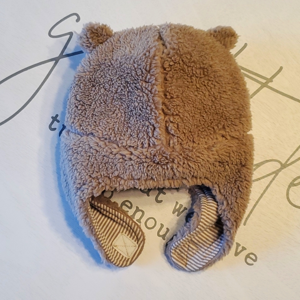 Carter's Baby Light Brown Sherpa Bear Hat and Mitten Set, 0-9 Months - NWT